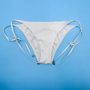 Victorias Secret Brazilian Medium White Ribbed Bikini Bottom Tie VS Swimsuit New